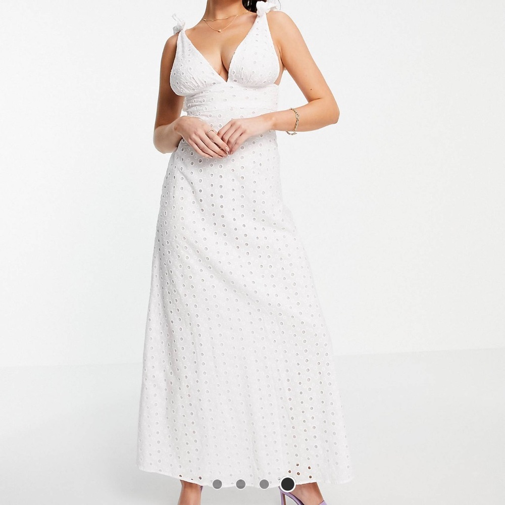ASOS White Eyelet Maxi Dress with Tie Shoulders